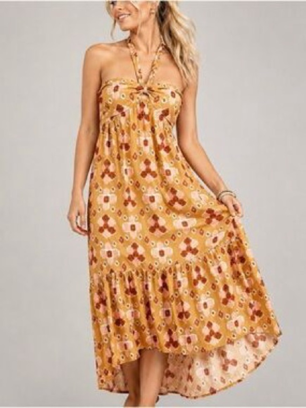 Strapless or Halter Linen Blend Maxi Dress